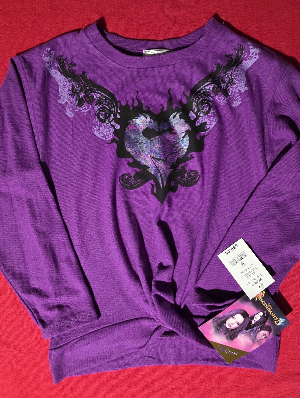 Disney Purple Long Sleeve Sweatshirt with Heart Graphic And Knotted Front Design